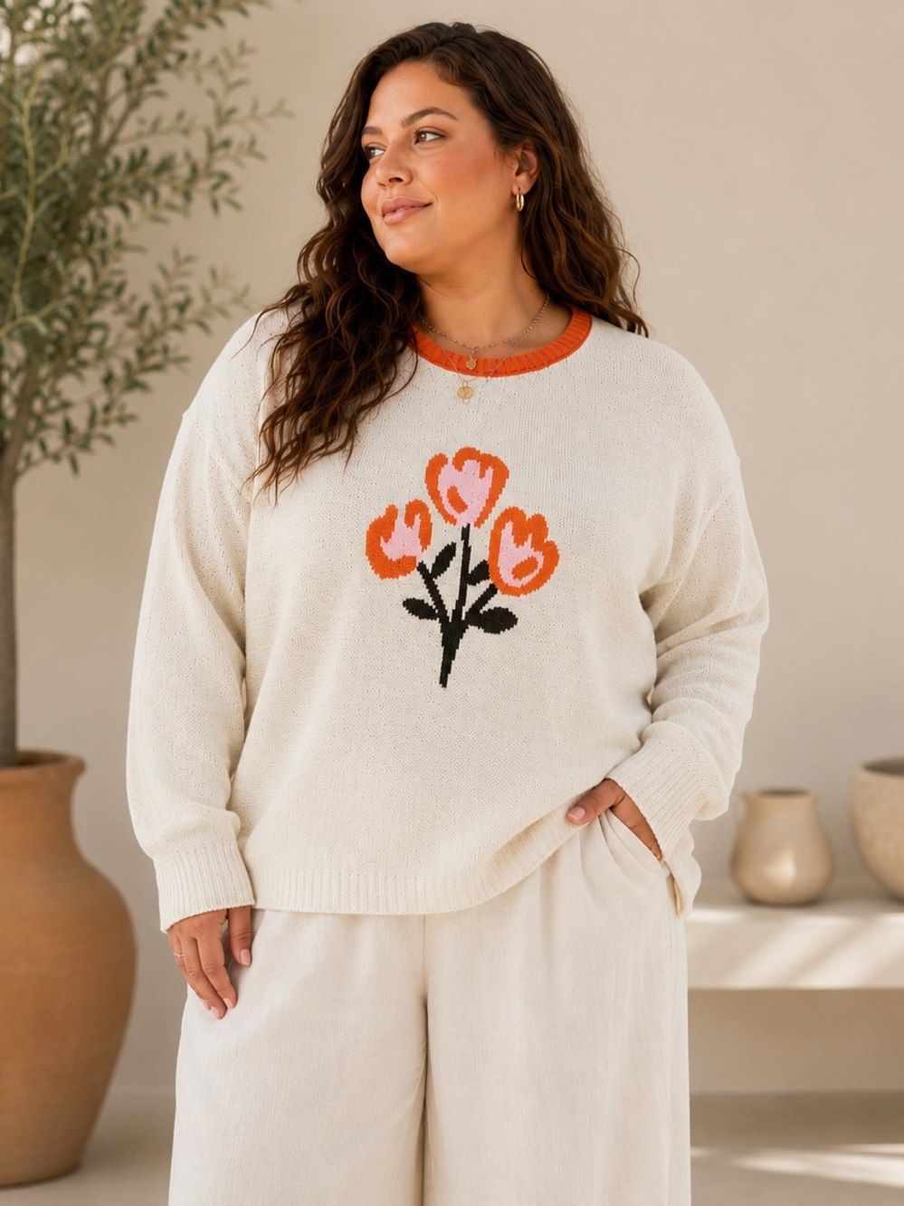 Fresh Cut Flowers Tulip Floral Knit Sweater Cottagecore